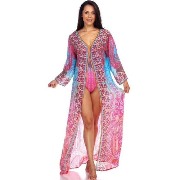 TRUE Colours Size L, XL Silk Long Kimono SequinCardigan Lightweight Pink Robe - Picture 2 of 16